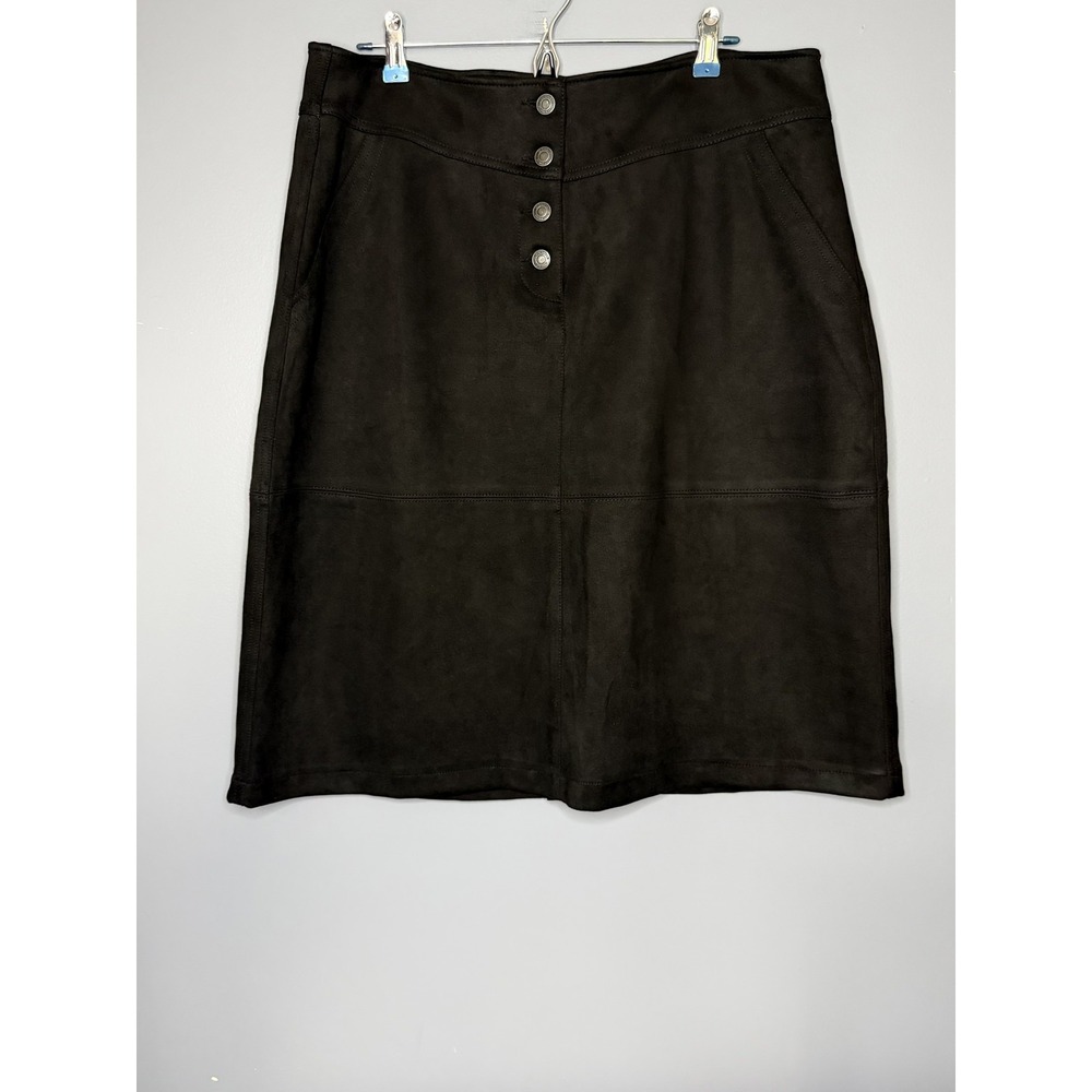 Frye & Co Skirt Womens XL Black Faux Suede A Line Knee Length Button Front Fall